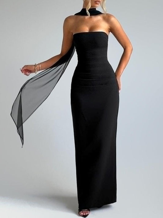 Chicyis Black Maxi Dress - Strapless & Waist-Tucked Bodycon Fit