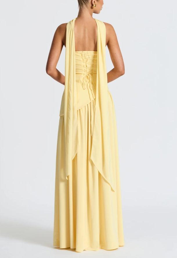Milionera Pale Yellow Maxi Dress - Strapless & High Slit Fit