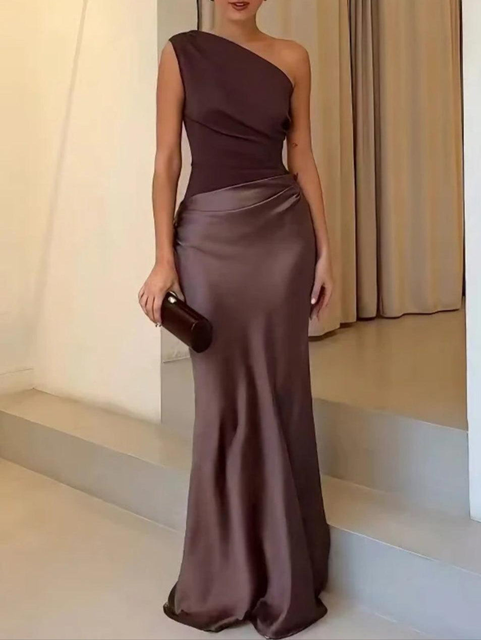 Milionera Silk Maxi Dress - One-Shoulder & Pleated Satin