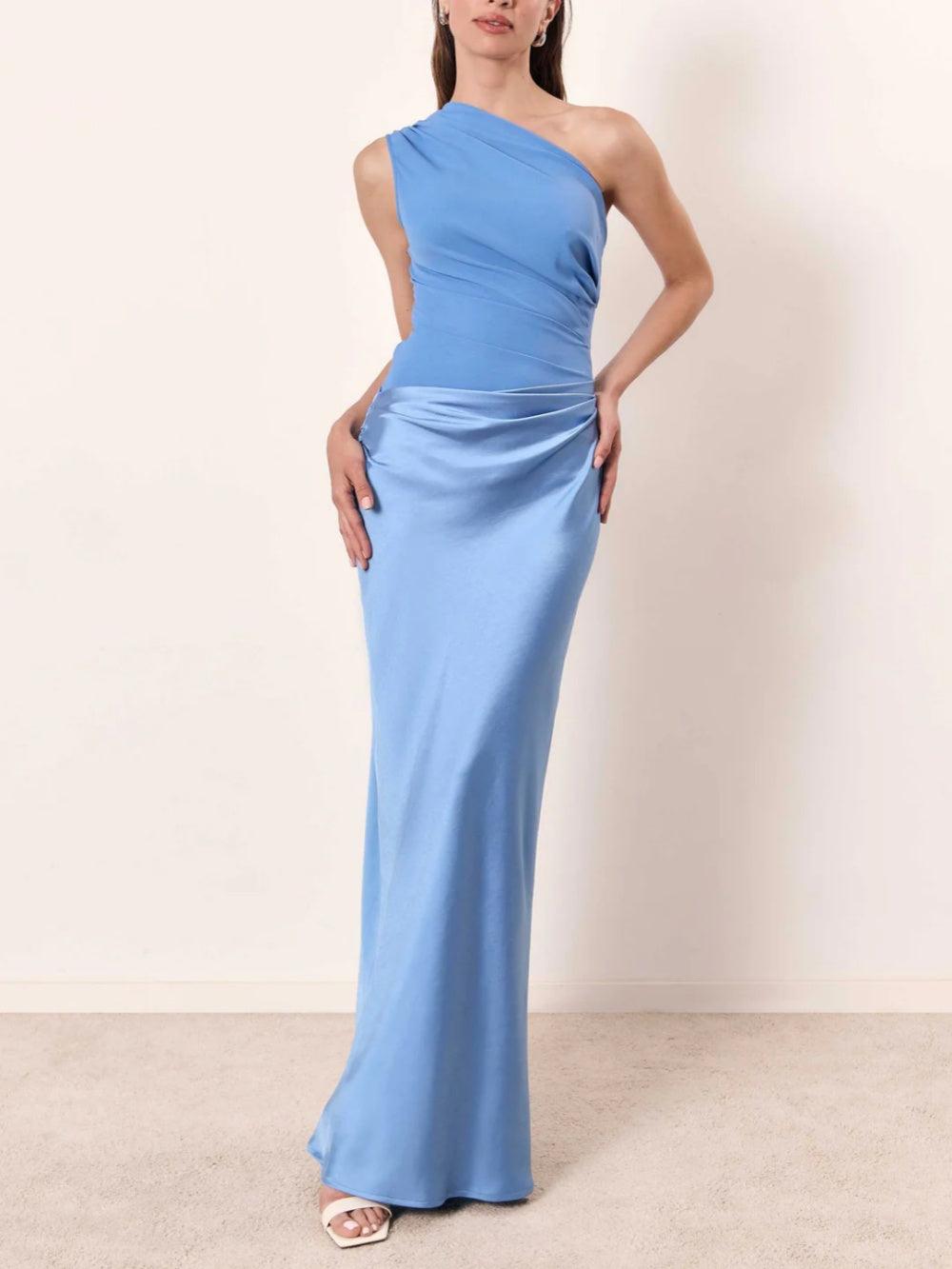 Milionera Silk Maxi Dress - One-Shoulder & Pleated Satin