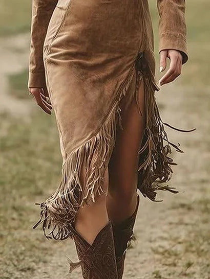 Milionera Modern Suede Midi Dress - Long Sleeve