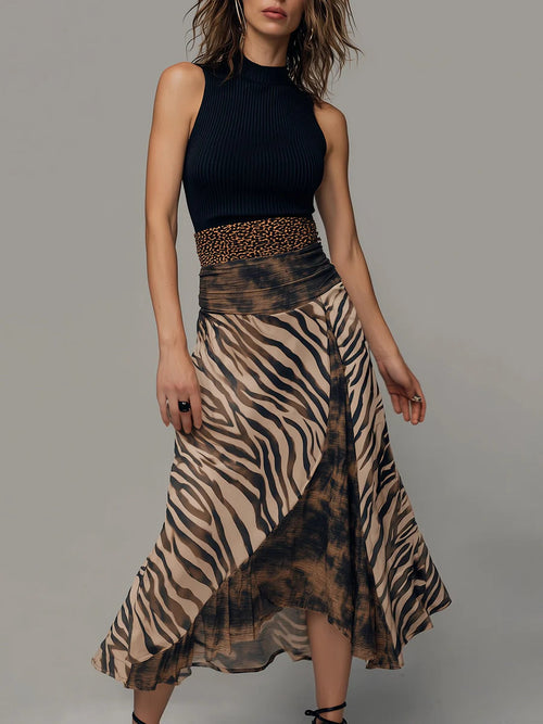Milionera Vintage Zebra Print Patchwork Midi Dress - Sleeveless