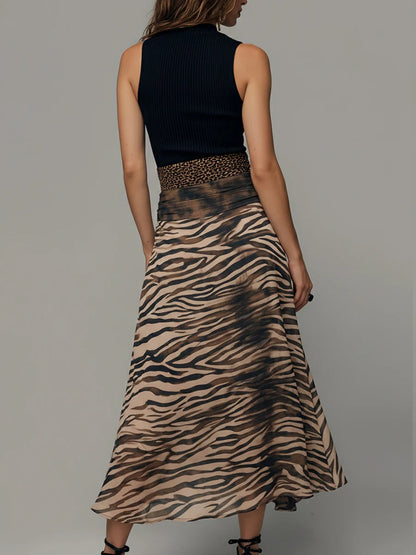 Milionera Vintage Zebra Print Patchwork Midi Dress - Sleeveless