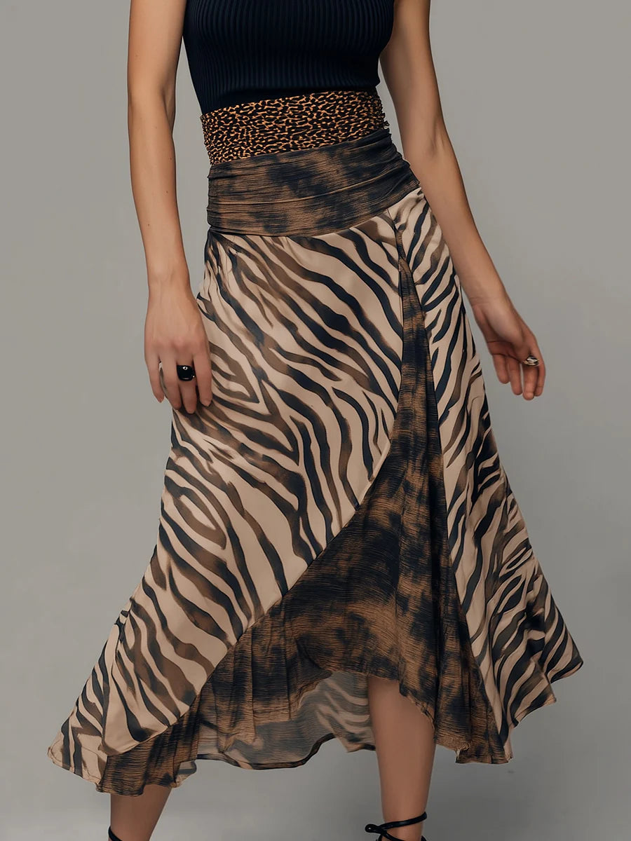 Milionera Vintage Zebra Print Patchwork Midi Dress - Sleeveless
