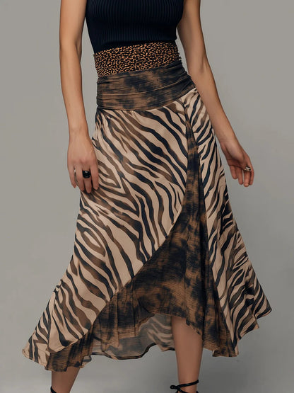 Milionera Vintage Zebra Print Patchwork Midi Dress - Sleeveless