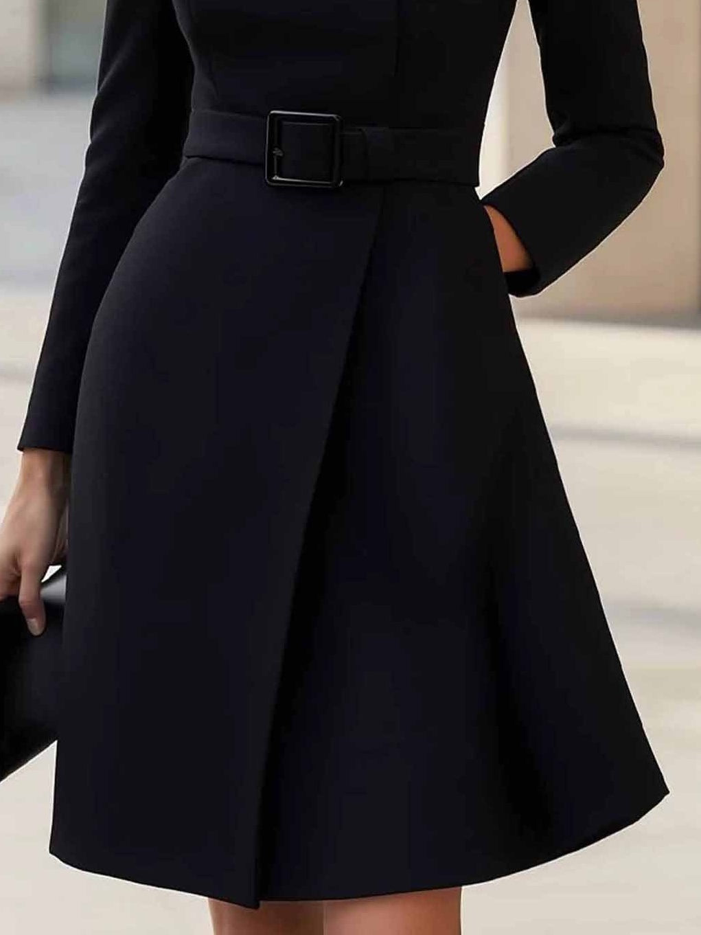 Milionera Modern High-Neck A-Line Midi Dress - Tie-Waist Fit