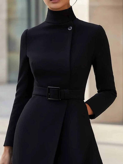 Milionera Modern High-Neck A-Line Midi Dress - Tie-Waist Fit