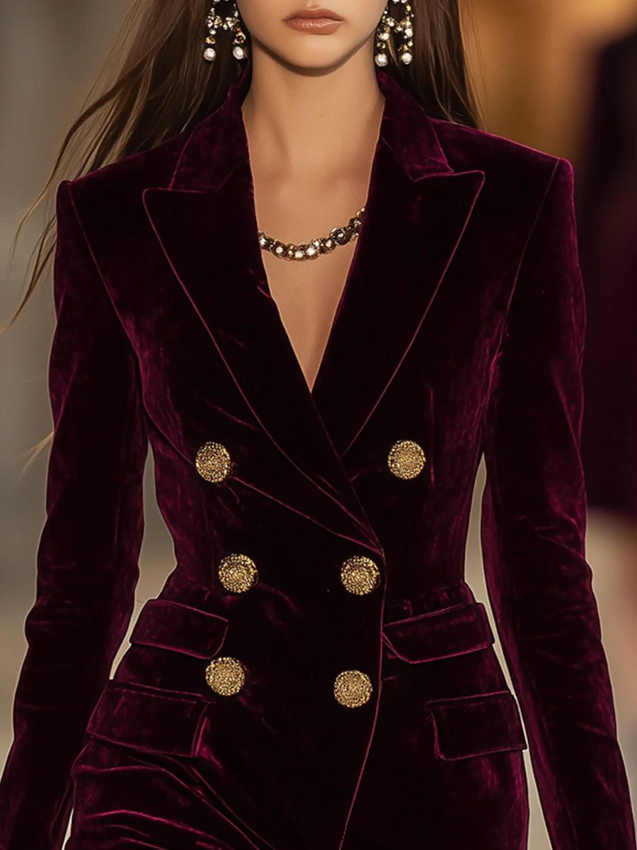Milionera Velvet Anchor Button Double Breasted Mini Dress