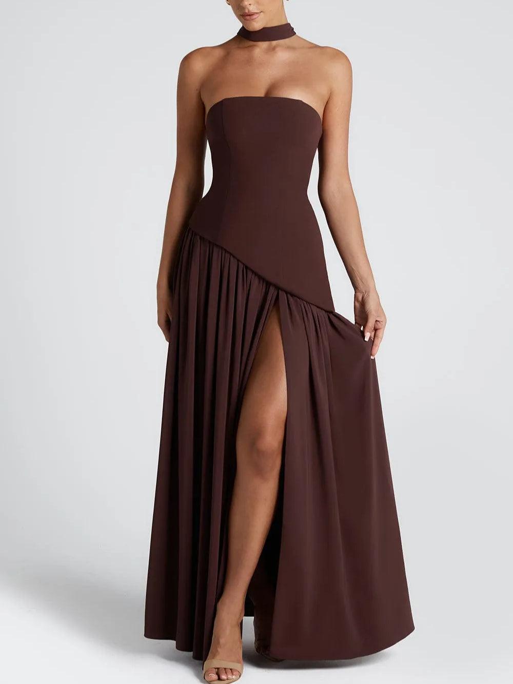 Milionera Pale Yellow Maxi Dress - Strapless & High Slit Fit