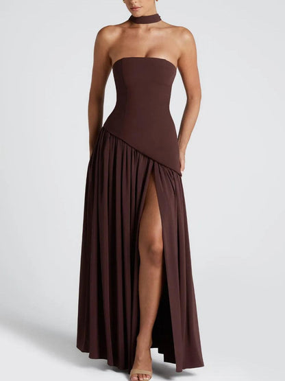 Milionera Pale Yellow Maxi Dress - Strapless & High Slit Fit