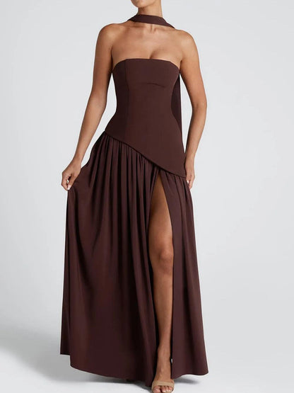 Milionera Pale Yellow Maxi Dress - Strapless & High Slit Fit