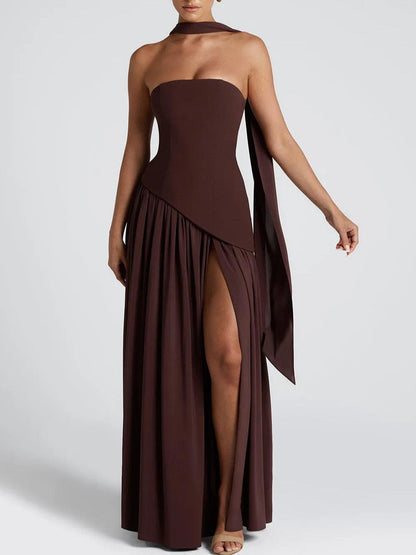 Milionera Pale Yellow Maxi Dress - Strapless & High Slit Fit
