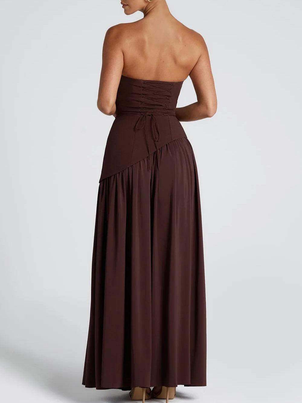 Milionera Pale Yellow Maxi Dress - Strapless & High Slit Fit