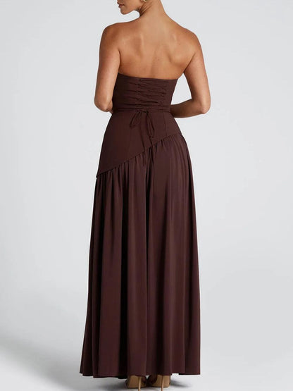 Milionera Pale Yellow Maxi Dress - Strapless & High Slit Fit
